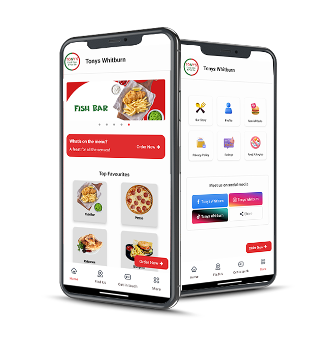Tonys Fish and Chips Whitburn app mockup